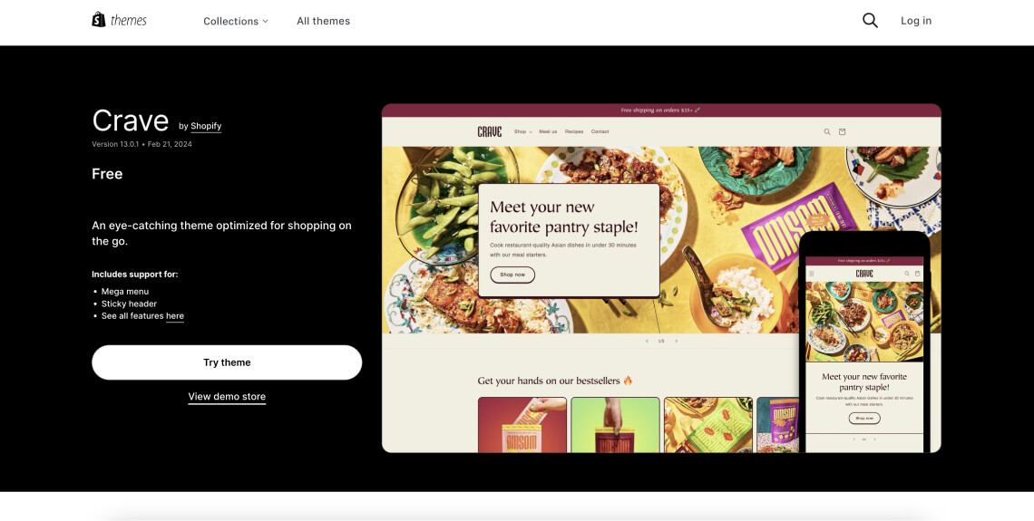 Screenshot of the Crave theme on the Shopify theme store.&rdquo;